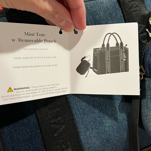 NWT ADRIENNE VIDATINNI DENIM MINI TOTE W/ REMOVABLE POUCH - Picture 4 of 8